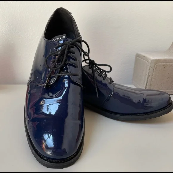 Navy Blue Patent Leather Oxfords